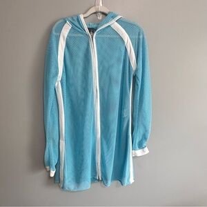 Nike Hooded Jacket Women's XL (16–18) Blue Mesh Activewear Cover-Up Full-Zip